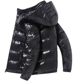 2022 Winter Men Puffer Jackets Bubble Padded Clothes Shiny Detachable Hat Warm Black Waterproof No Wash Jackets Man Down Coats (Color: A, size: XXXL)