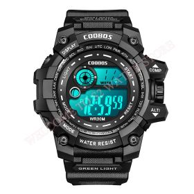 Cool Luminous Men Sport Watch High-end Silicone Strap Military Wrist Watch Led Calendar Waterproof Digital Watch reloj de hombre (Color: black--1003, size: 1)