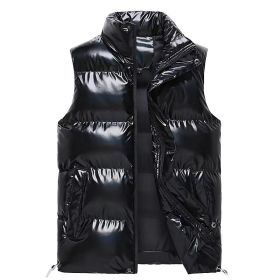 Sliktaa Mens Waterproof Sleeveless Jacket Shiny Puffer Vest (Color: Black, size: M)