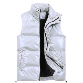 Sliktaa Mens Waterproof Sleeveless Jacket Shiny Puffer Vest (Color: Silver, size: M)