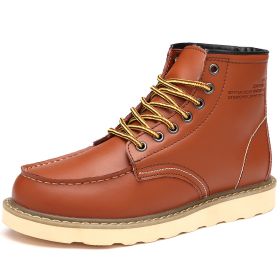Autumn and winter men's cashmere plus large size two layer cowhide Martin boots fashion trend comfortable warm men's ankle boots (Color: Golden velvet, size: 46)