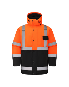 Kiwi High Visibility Hooded & Quilt Lined ANSI/ISEA 107-2020, Type R, Class 3 Two Tone Water Resistant Orange Safety Jacket (71400) (size: medium)