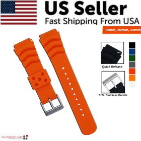 18mm 20mm 22mm Soft Silicone Watch Band Divers Replacement Strap Quick Release (Band Size: 20 mm, Band Color: Orange)
