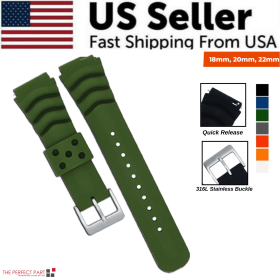18mm 20mm 22mm Soft Silicone Watch Band Divers Replacement Strap Quick Release (Band Size: 22 mm, Band Color: Green)