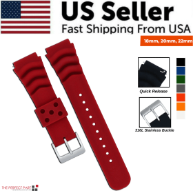 18mm 20mm 22mm Soft Silicone Watch Band Divers Replacement Strap Quick Release (Band Size: 18 mm, Band Color: Red)
