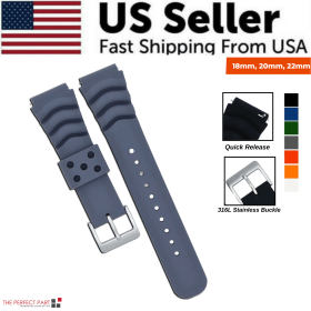 18mm 20mm 22mm Soft Silicone Watch Band Divers Replacement Strap Quick Release (Band Size: 18 mm, Band Color: Gray)