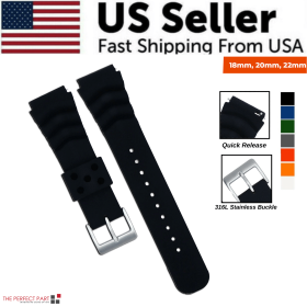 18mm 20mm 22mm Soft Silicone Watch Band Divers Replacement Strap Quick Release (Band Size: 20 mm, Band Color: Black)