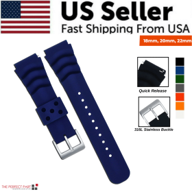 18mm 20mm 22mm Soft Silicone Watch Band Divers Replacement Strap Quick Release (Band Size: 18 mm, Band Color: Blue)